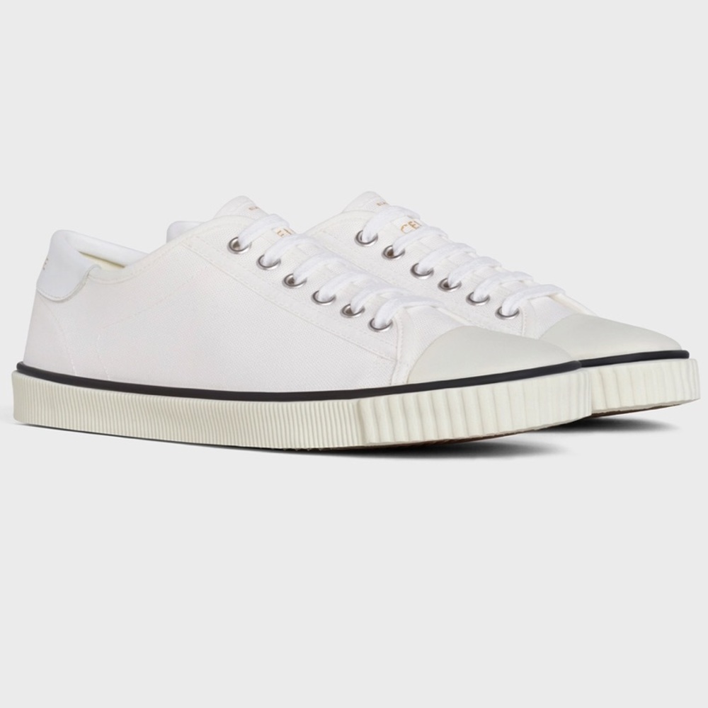 CELINE Blank Low Lace Up Canvas Sneakers Off White size 35 - Picture 4 of 16